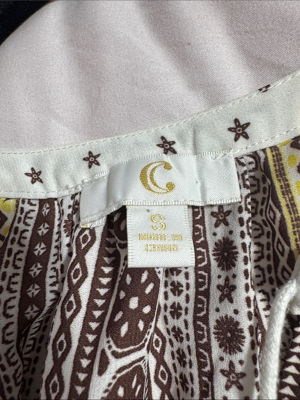 C White Dress with Brown and Yellow Tribal Stripes - Picture 6 of 6